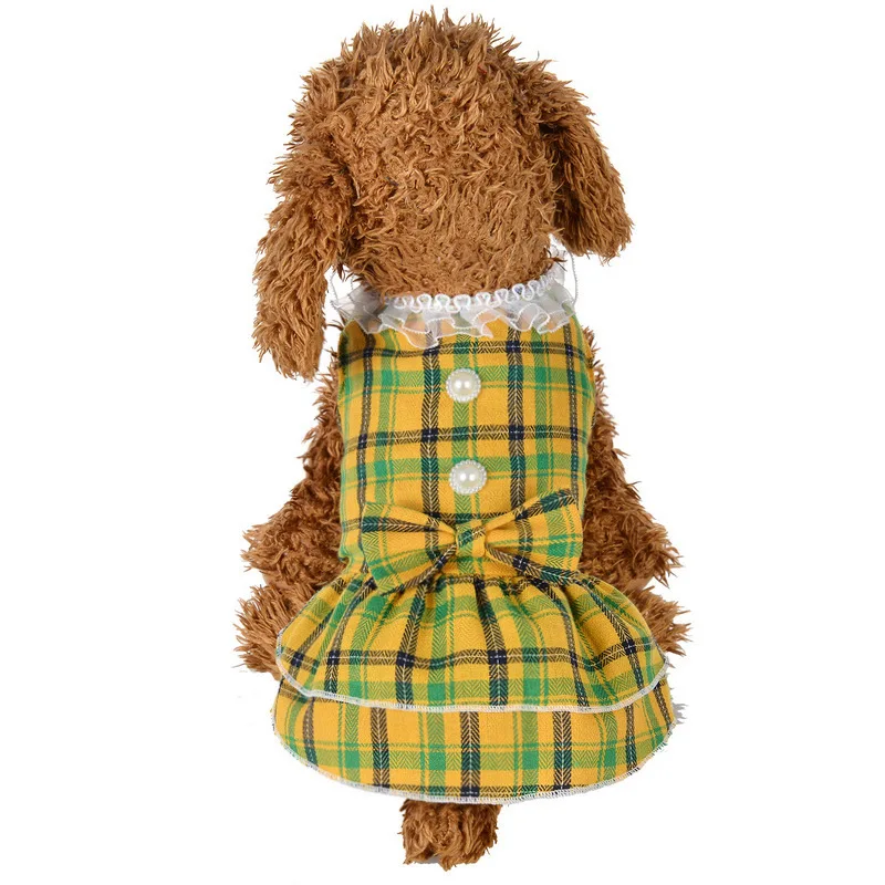 Одежды для собак любимчик модные принцессы с жемчужинами хлопковая клетчатая