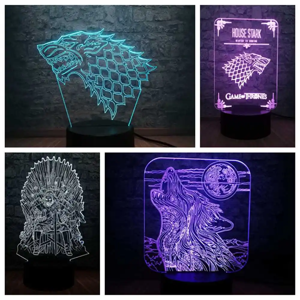Игра престолов лампы футболка с принтом Песнь Льда и Огня вой волка акриловые 3D RGB