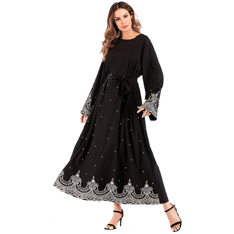 Жемчуг кафтан abaya Дубай Арабский Мусульманский платье хиджаб Vestido Абая для женщин Рамадан халат кафтан Elbise турецкий Исламский Одежда