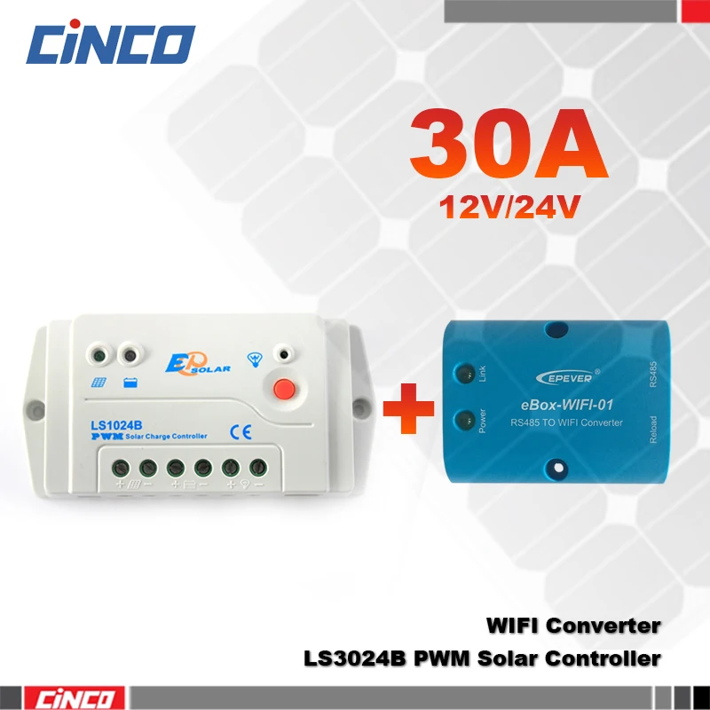 LS3024B + eBOX WIFI 01 30A 12В/24В EPEVER Солнечный контроллер с модулем без записи APP таймер и