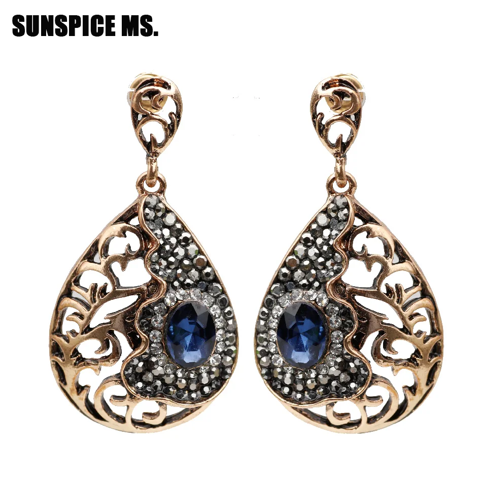 SUNSPICE MS турецкий полый цветок висячие серьги полностью хрустальные Женские Ретро