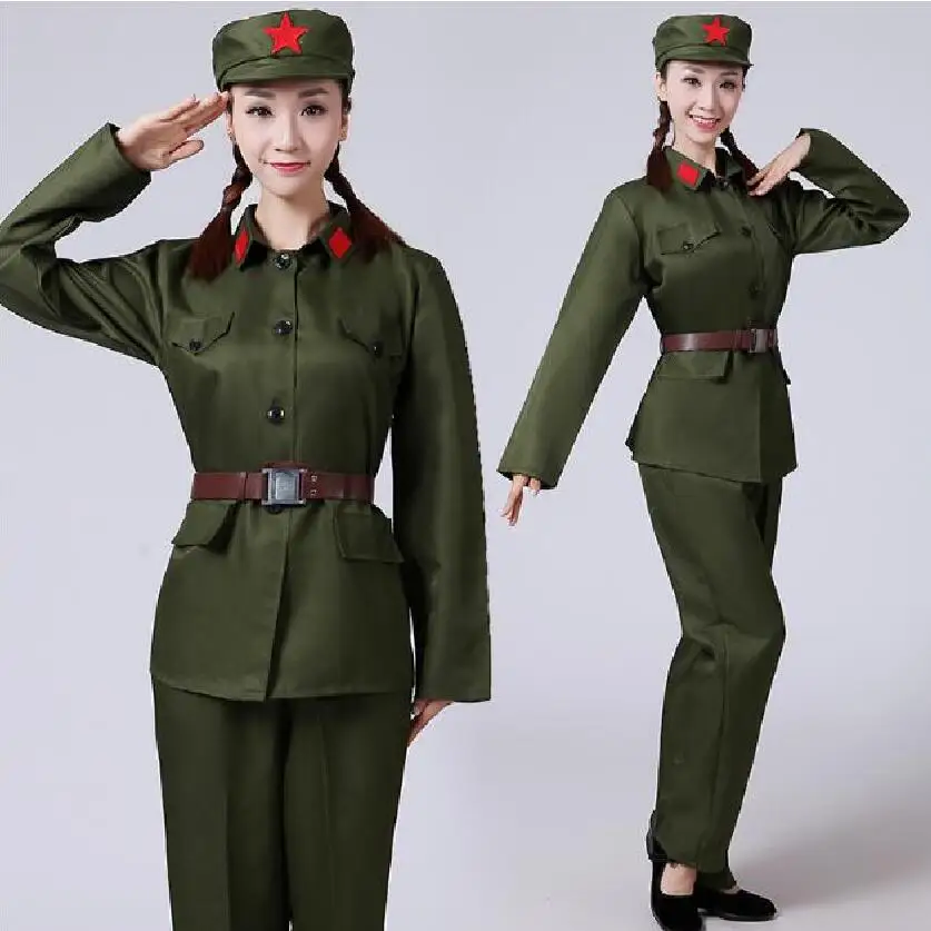 

Army green Suit Red Army Warrior Women performance wear masquerade clothes female military Clothing Uniforms For Women