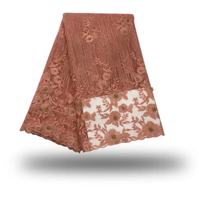 Королевский синий африканский тюль кружевной ткани с бисером последние