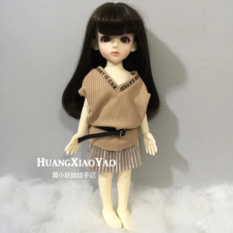 

B017 Blyth Doll clothes 1/6 dolls Accessories handmade 30cm clothes v neck Knitted skirt whit belt 4pcs/set
