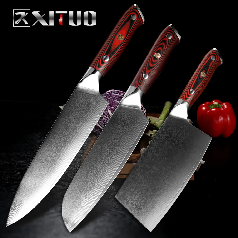 XITUO дамасский нож шеф повара Профессиональный японский Santoku утилита Кливер