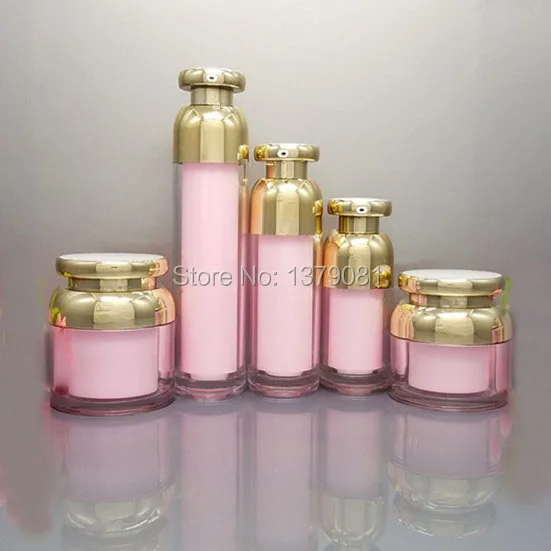

Пустая розовая акриловая баночка для крема, 30 г, 50 г, контейнер для косметики, лосьона, Вакуумная бутылка с золотой крышкой