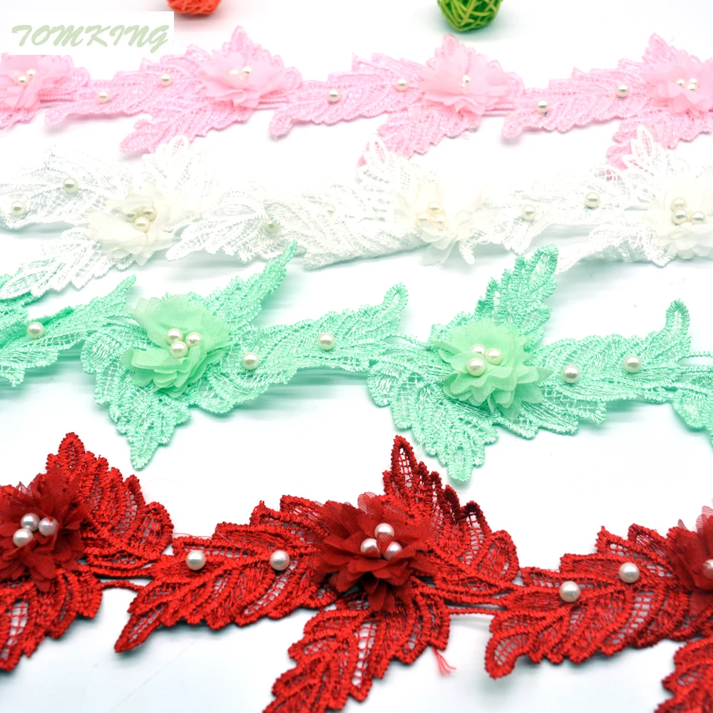 Новинка 10 шт./год плетеная кружевная лента с жемчужными листьями и вышивкой