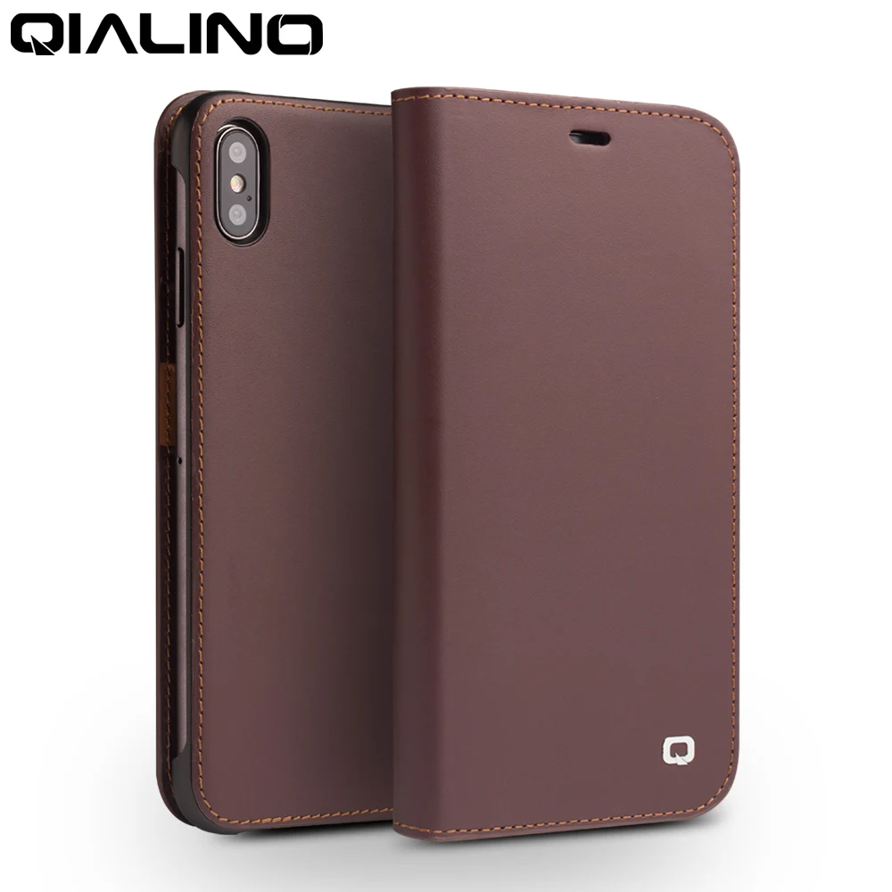 

QIALINO Fashion Genuine Leather Phone Cover for iPhone X/XS Wallet Card Slot Pure Handmade Luxury Bag Flip Case for iPhoneXs Max