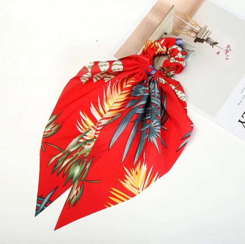 3 Bohemian Chiffon Flower Shrink Scarf Hair Band Ponytail Entrainment Bow Floral Print Hair Bundle Rope - Цвет: 3