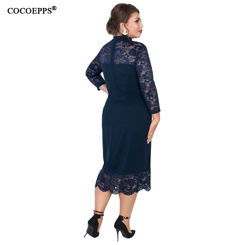 COOEPPS Осеннее женское платье кружевное с вырезом зимнее Vestidos большой размер