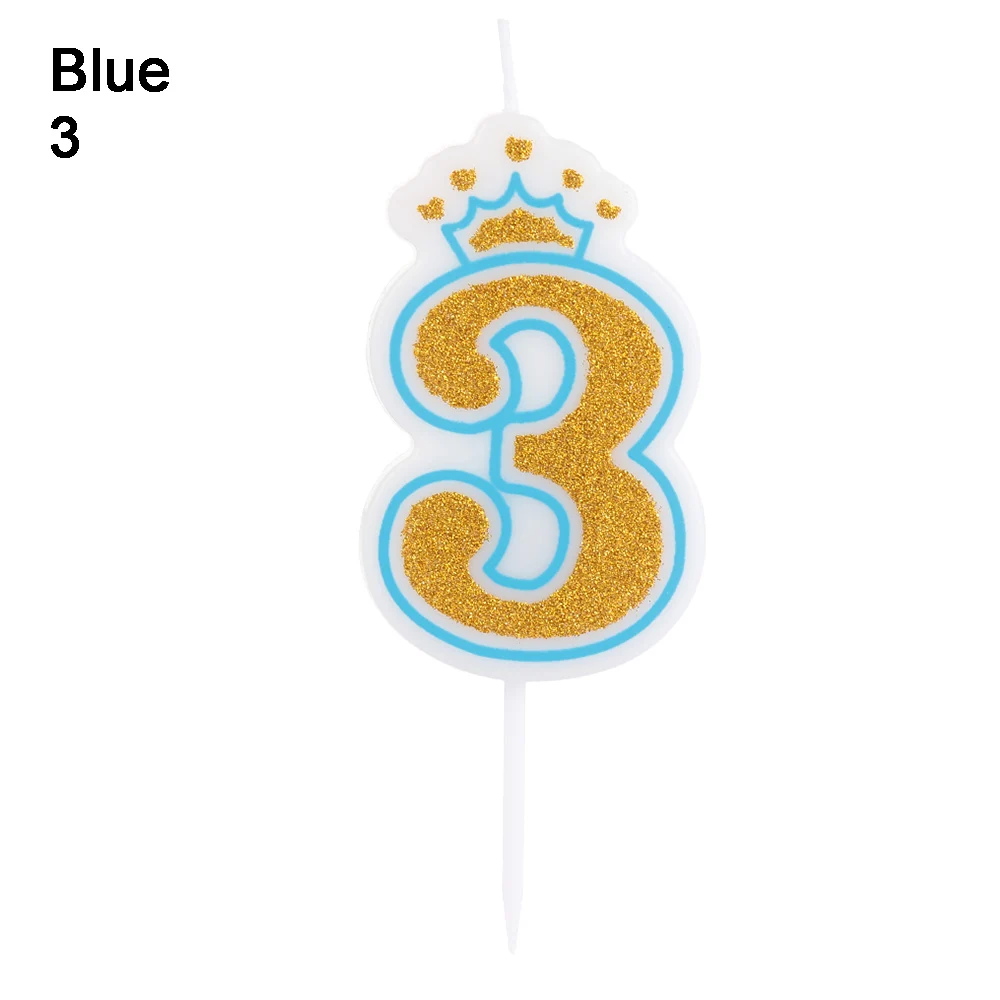 Blue-3 Новые блестящие туфли; Цвет: розовый, золотистый/синий 1 2 3 4 5 6 7 8 9 0 коронный номер лампы в форме свечи для детей мальчиков и девочек День рождения торт декоративные свечи - Цвет: Blue-3