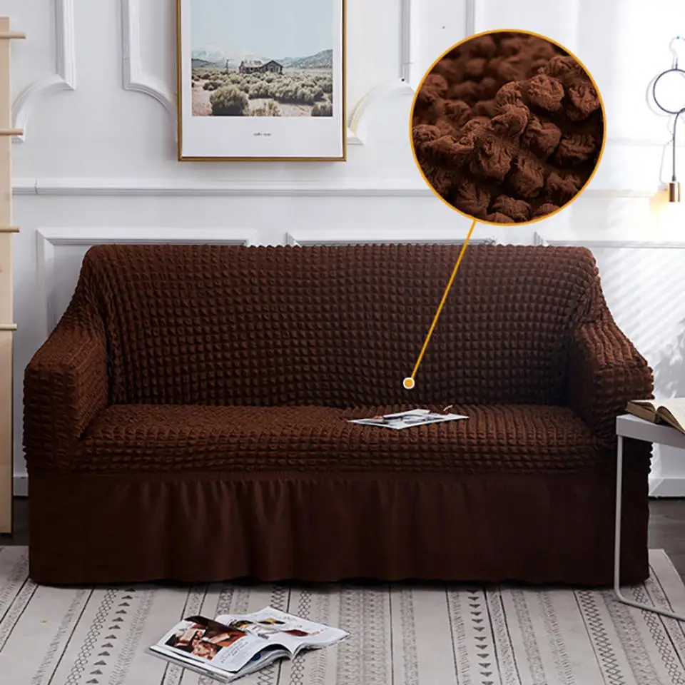Dark coffee color Евро Жаккардовые чехлы для диванов с юбкой эластичные чехлы для диванов для гостиной, мебель для диванов, чехлы для диванов - Цвет: Dark coffee color