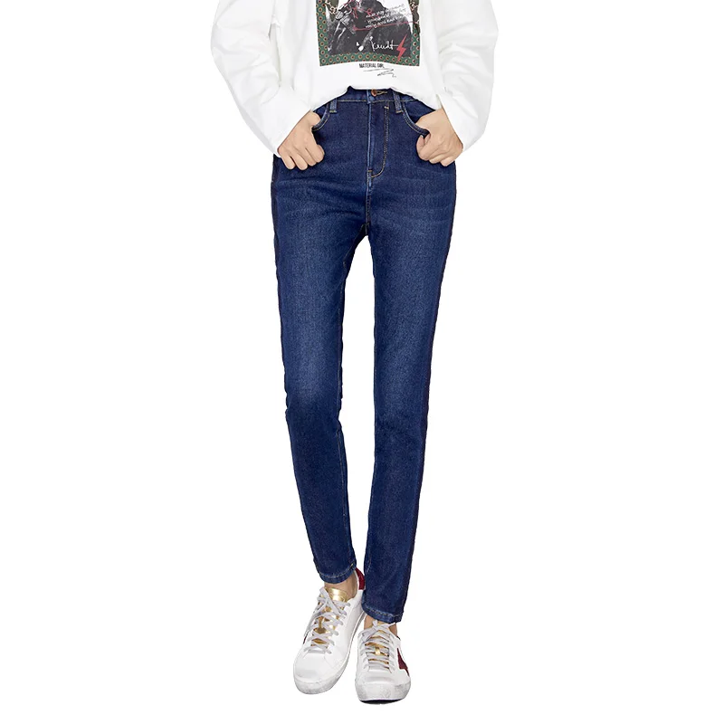 LEIJIJEANS, новинка, зимние, утепленные, размера плюс, L, темно-синие, с высокой талией, отбеленные, полная длина, боковые тени, обтягивающие, узкие, зимние, женские джинсы - Цвет: Dark Blue 7132
