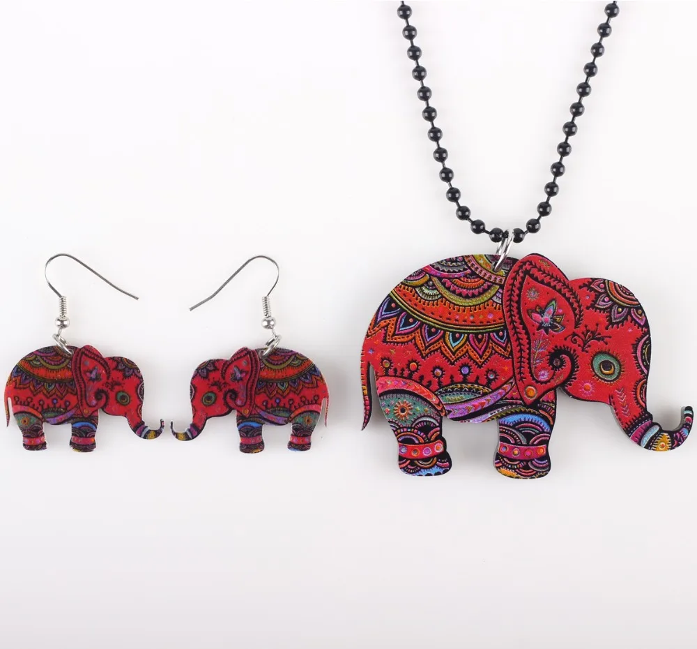 Newei бренд Ювелирные наборы слон кулон длинные висячие серьги акриловый узор