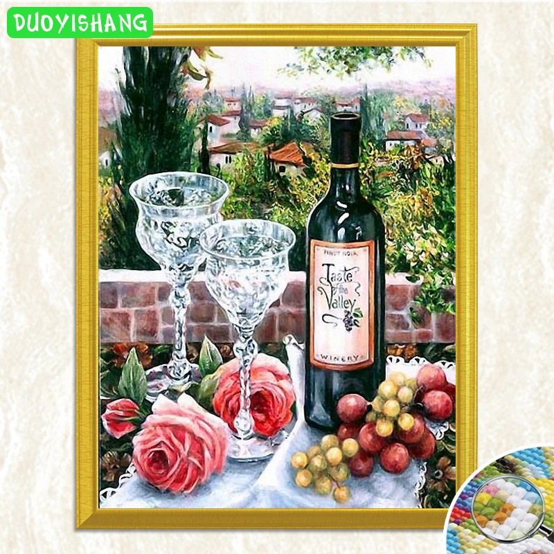 DUOYISHANG 5D DIY Алмазная картина &quotбокал для вина и фрукты&quot полностью квадратная