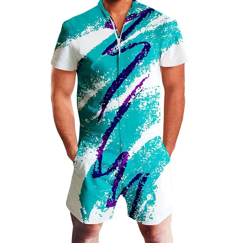 US Flag Men Rompers 3D Floral Print Funny Jumpsuit Playsuit Male Harem Cargo Overalls One Piece Beach Slim Fit Men's Sets 3XL