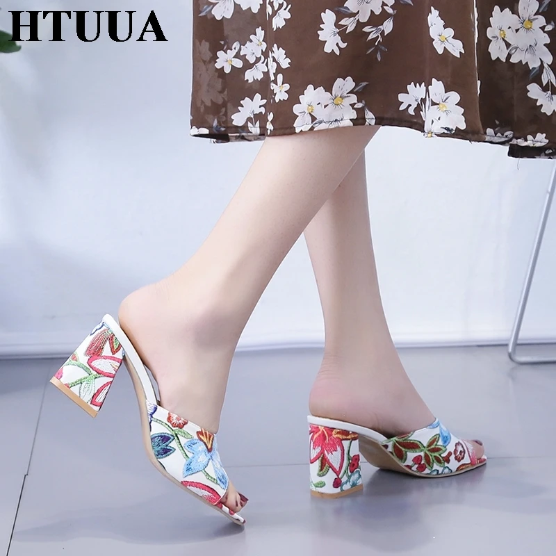 HTUUA/Новинка 2019 года Летняя обувь женские шлепанцы модные с открытым носком на не