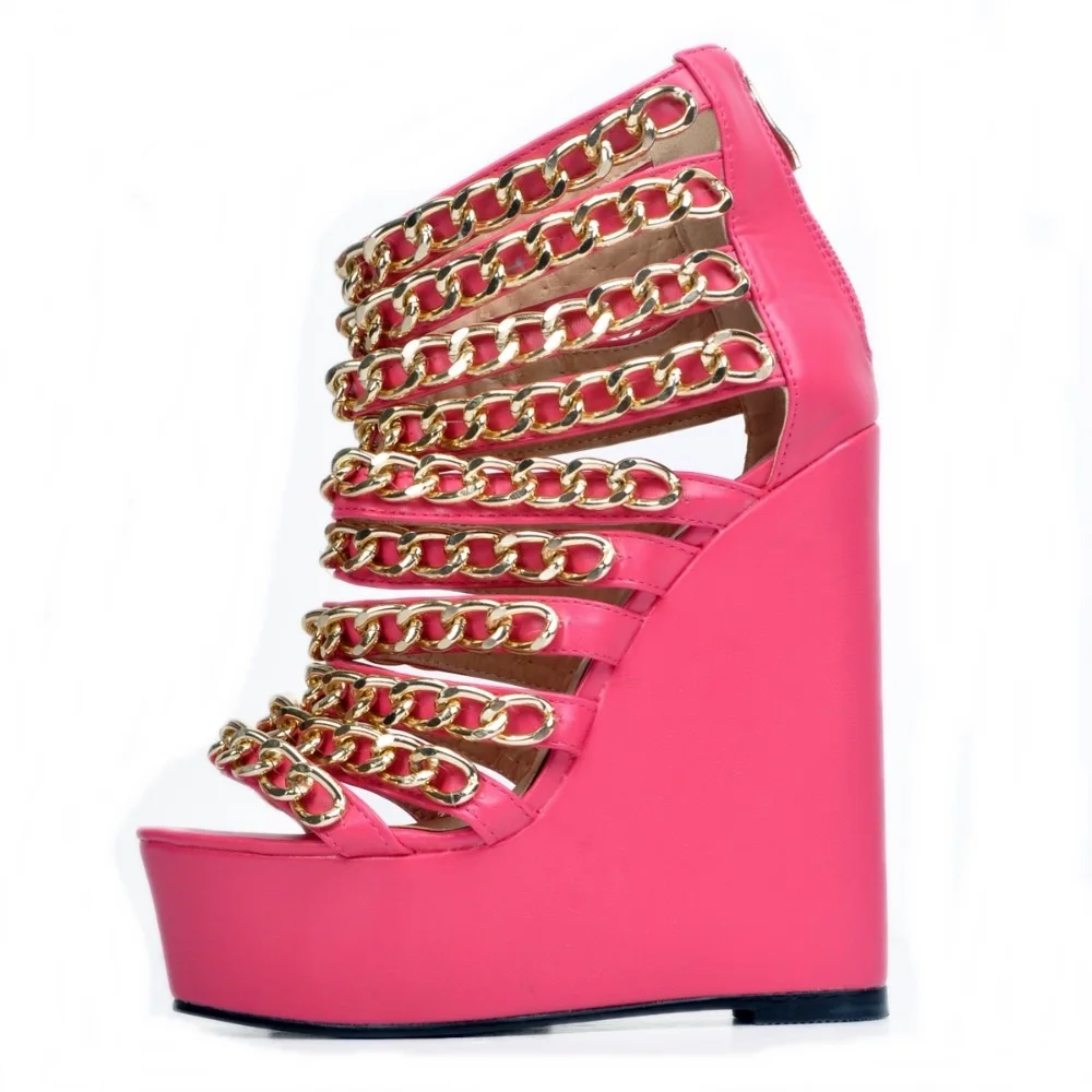 Лидер продаж босоножки на танкетке с золотыми цепочками пикантные летние туфли