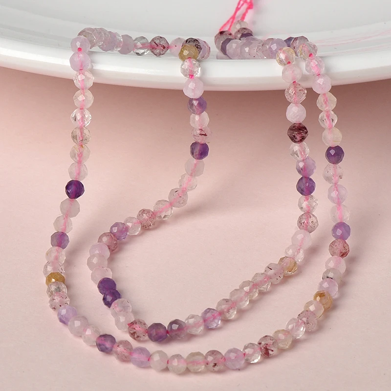 Wholesale Faceted 3-2mm Super Seven-color Crystal Quartz Stone Fit Bracelets Loose Beads 15inch For Pretty Girls Female H555 | Украшения и