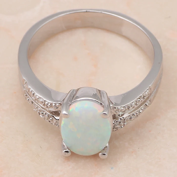 Красивый овал стиль дизайна белый огненный опал Серебро штамп Кольца ювелирные