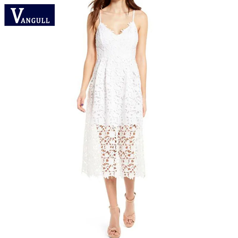 Женское кружевное платье на бретельках Boho элегантное белое пляжное летнее vestidos