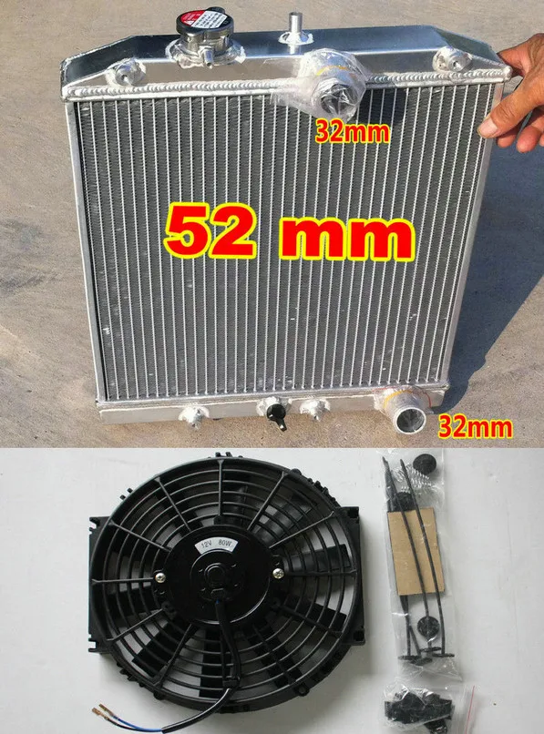 Radiator And Fan Трехрядный алюминиевый радиатор для 1992-2000 HONDA CIVIC CRX DEL SOL B16A/B18C 1.6L EK4/EK9 EG6/EG9 EM1 MT 32 мм Труба вход/выход+ кожух вентилятора - Цвет: Radiator And Fan