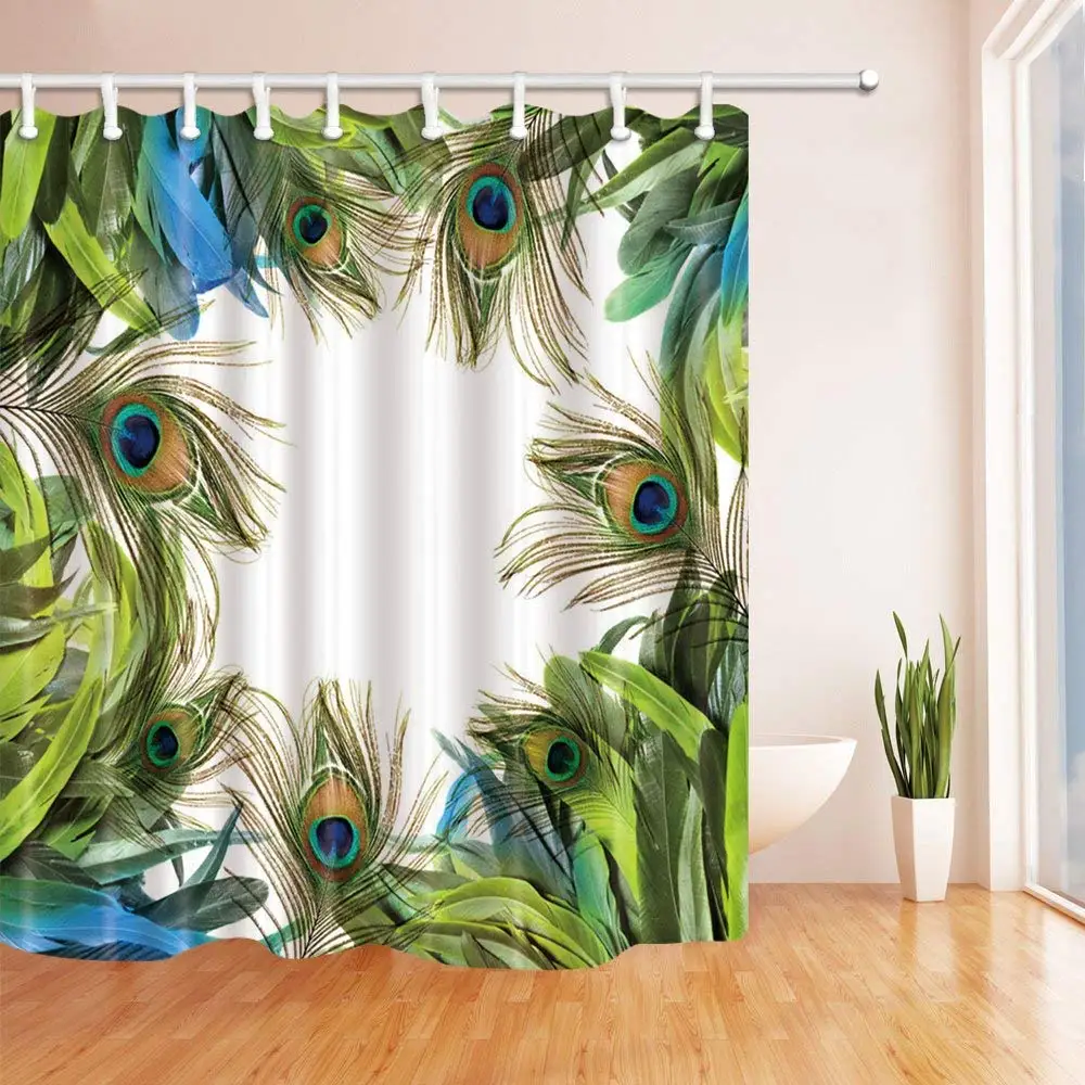 Синее зеленое перо павлина занавеска для душа плесени стойкая полиэфирная ткань