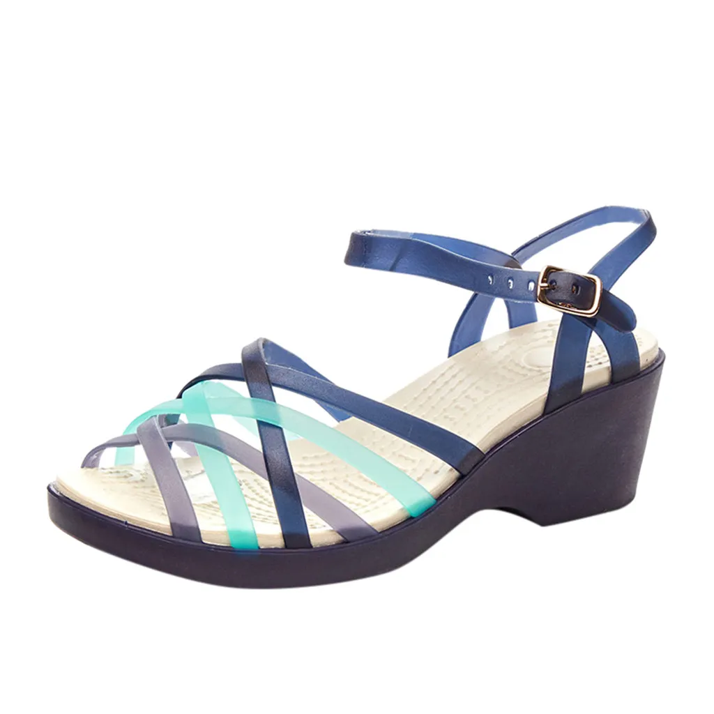 SAGACE Fashion Simple Women's Candy Color Summer Casual Sandals Wedges With Jelly Shoes Girl PVC Non-Slip Roman Sandals J22