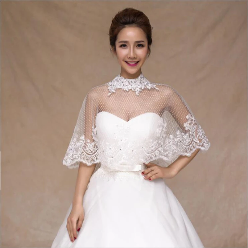 

Fashion Exquisite Crystal New Ivory Big Lace Edge Bridal Boleros Women Ladies Wedding Jackets For Wedding Party Christmas