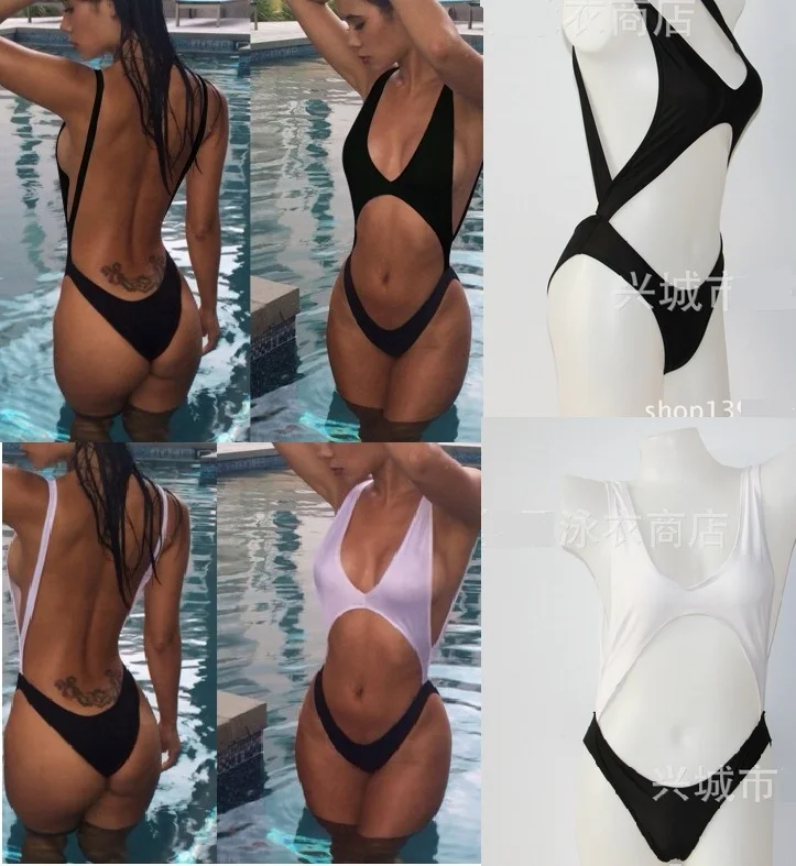 2015 New Sexy Deep V One Piece Swimsuit For Women Brazilian Monokini Plus Size Swimwear Biquinis Bodysuit Biquini Bathing Suit |