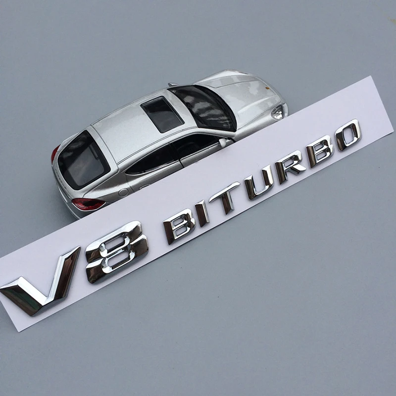 V8 silver V8 V12 BITRUBO буквы эмблема значок для Mercedes Benz C63 E300L крыло сбоку Supercharge Turbo логотип автомобиля Стайлинг переоборудование стикер - Название цвета: V8 silver