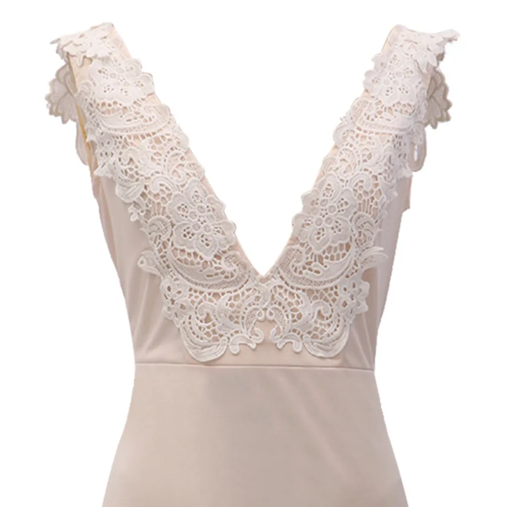 Женское облегающее платье с v-образным вырезом без рукавов аппликацией и