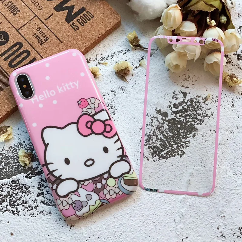 For iPhone X Cute Sailor Moon phone Cases Cover + Tempered Glass Screen film for 5.8inch Cartoon pink case |