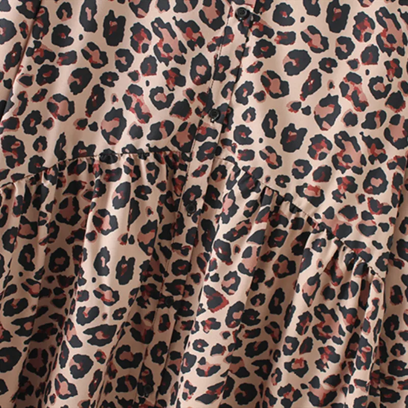 Женское Плиссированное мини-платье с леопардовым принтом длинным рукавом