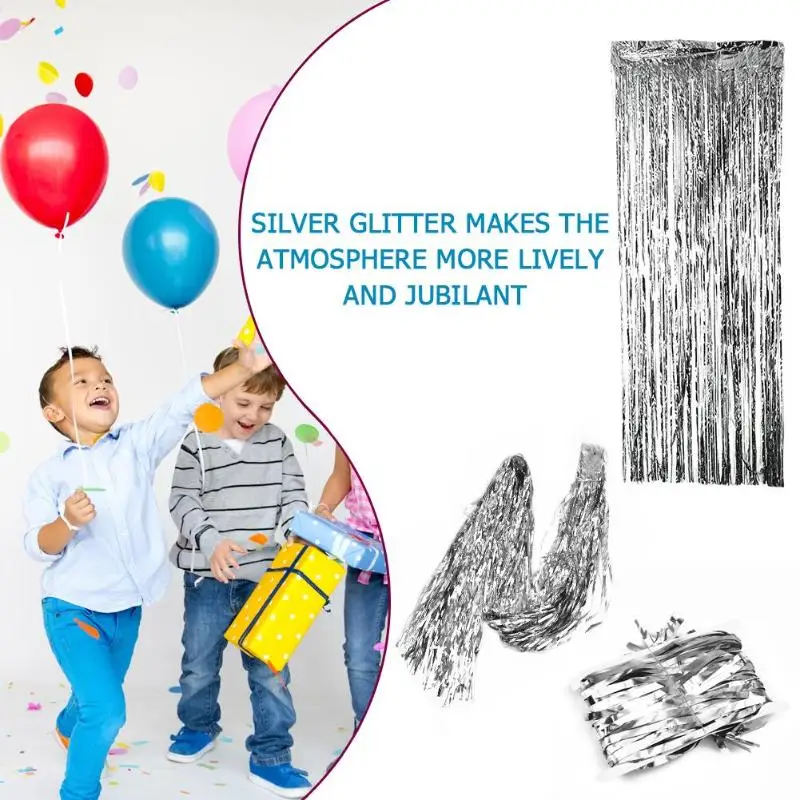 Серебристая/разноцветная занавеска из фольги с блестками 2 м свадебный фон
