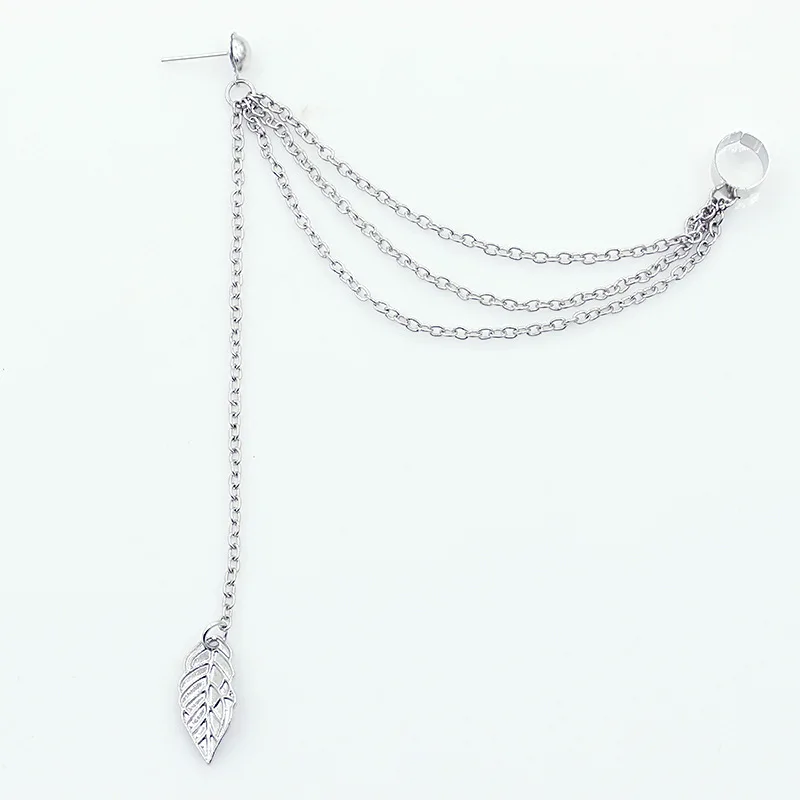 

1pc New Punk Mujer Brincos Girl Leaf Chain Long Tassel Ear Cuff Clip Earrings For Women Jewelry Boucles Pendientes Bijoux