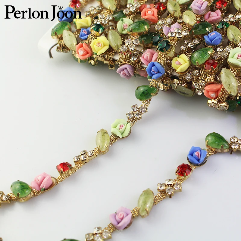 1 ярд цветов из смолы Стразы отделка металлическая цепочка милый стиль обувь