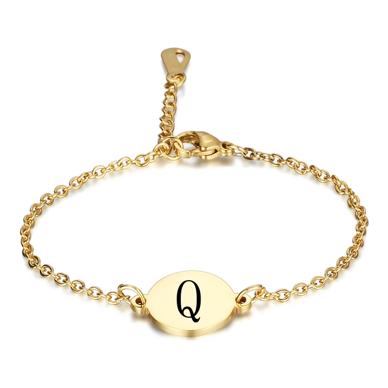 AD1181-Q Fashion Letter Engraved Bracelets For Women Gold Color Stainless Steel Chain Link Jewelry Pulseras Mujer Length Adjustable - Окраска металла: AD1181-Q