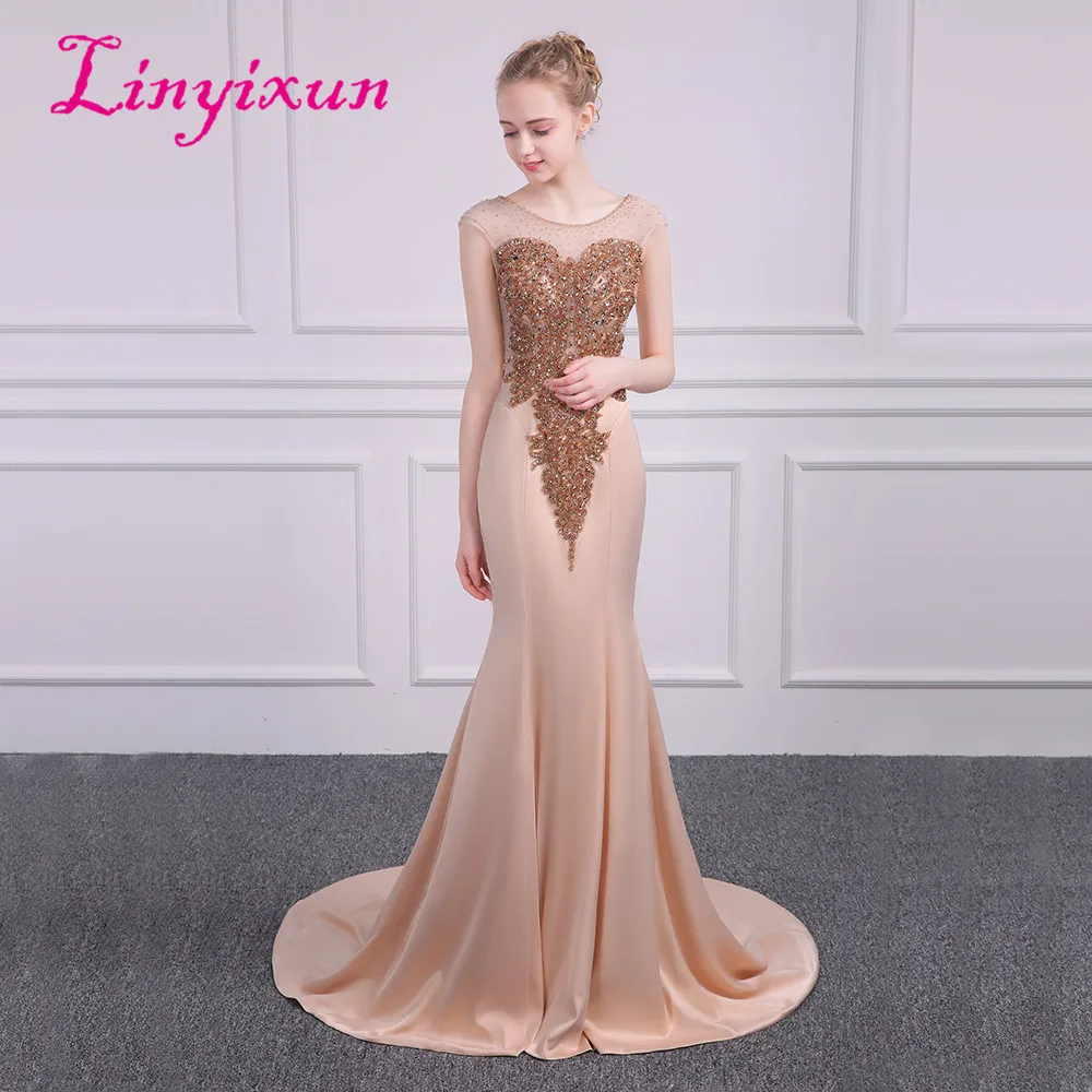 Женское длинное платье без рукавов Linyixun для выпускного вечера с бусинами 2018 |