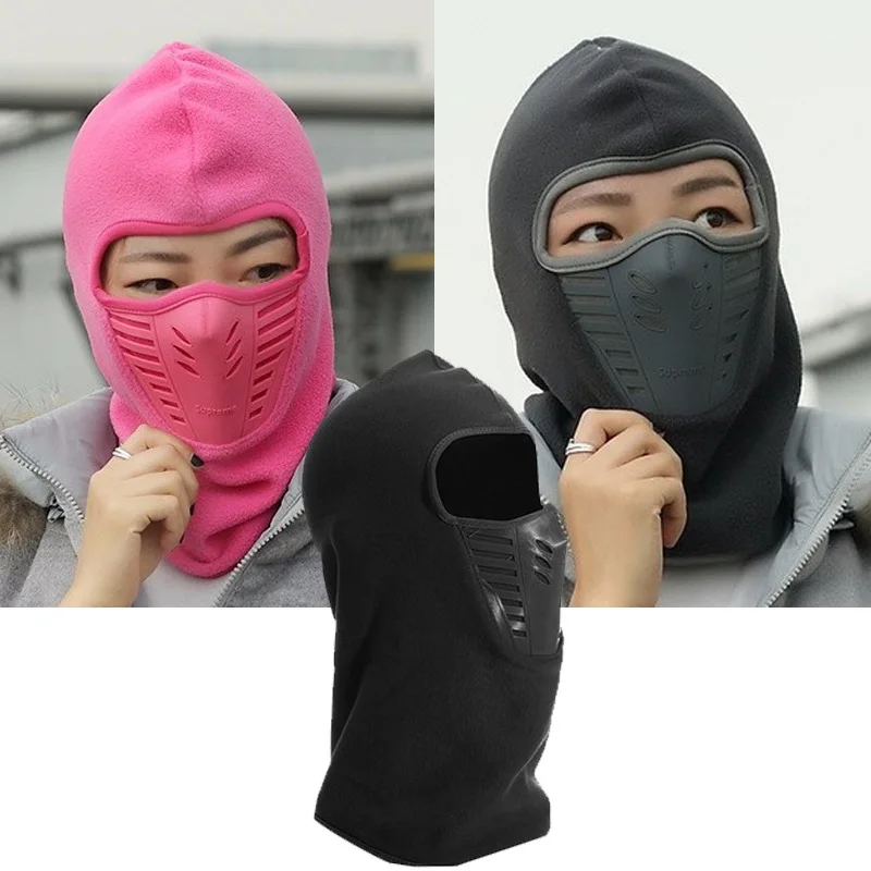 

Winter Warm Full Face Cover Thermal Fleece Lined Windproof Anti Dust Ski Mask Balaclava Hood Rubber Breathable Vent