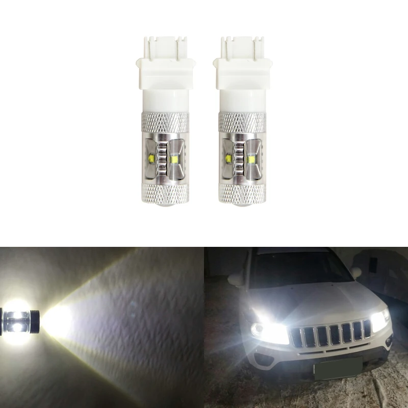 6000K Ксеноновые белые 30 Вт светодиодные 3157 3357 3457 светодиодные лампы для Jeep Compass 2011- для дневных ходовых огней автомобиля-Стайлинг Plug-N-Play