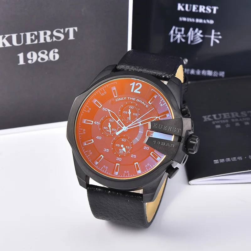 4323-R Роскошный бренд KUERST G style shock Series новые мужские спортивные часы мужские водонепроницаемые кварцевые часы модные с кожаным ремешком хронограф - Цвет: 4323-R