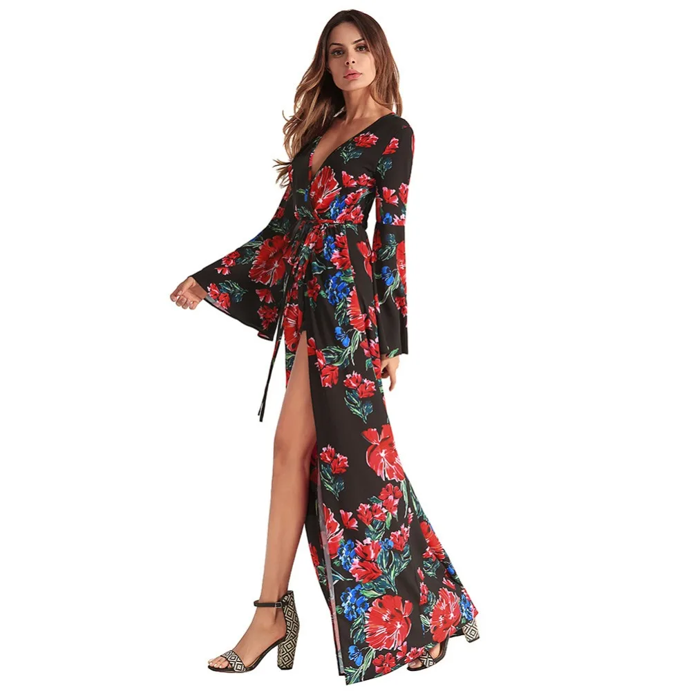 2018 Весенняя Новинка женские шифон спикер рукавом Нерегулярные Сплит платье с