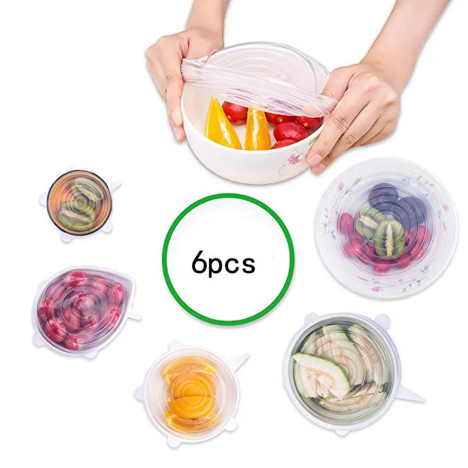Transparent 6pcs 6 шт многофункциональная пищевая свежая и эластичная силиконовая крышка рукав пищевая Крышка силиконовая крышка чаши кулинарные кухонные принадлежности - Цвет: Transparent 6pcs