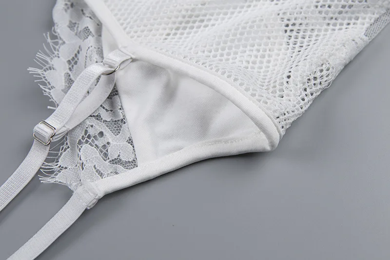 Mesh Lace Lady Club Bodysuit Femme Body Bodycon Black White Women Sexy Rompers Skinny Spaghetti Strap Bodysuits Tops M0106