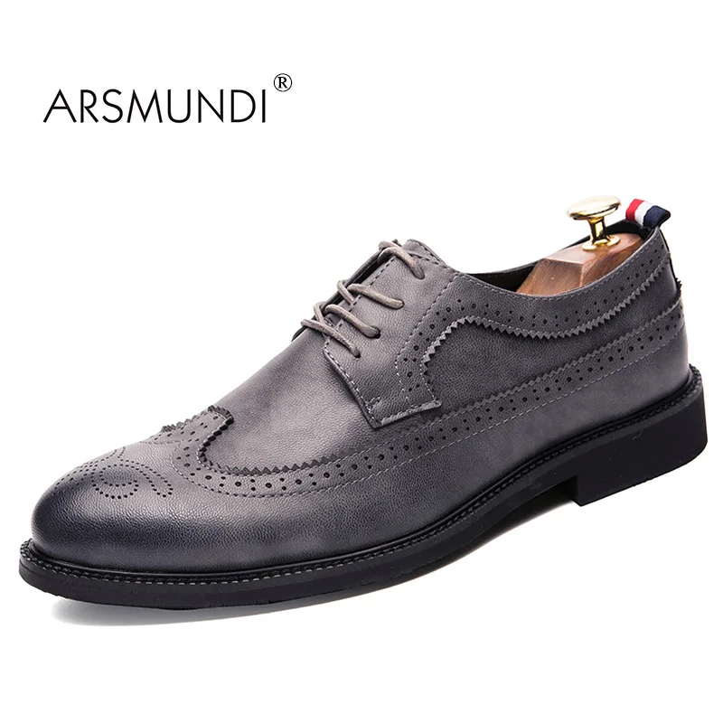 ARSMUNDI Men Dress Shoes Brogue Genuine Leather Black Fashion Business 2017 Lace Up Casual 92-9A216 | Обувь
