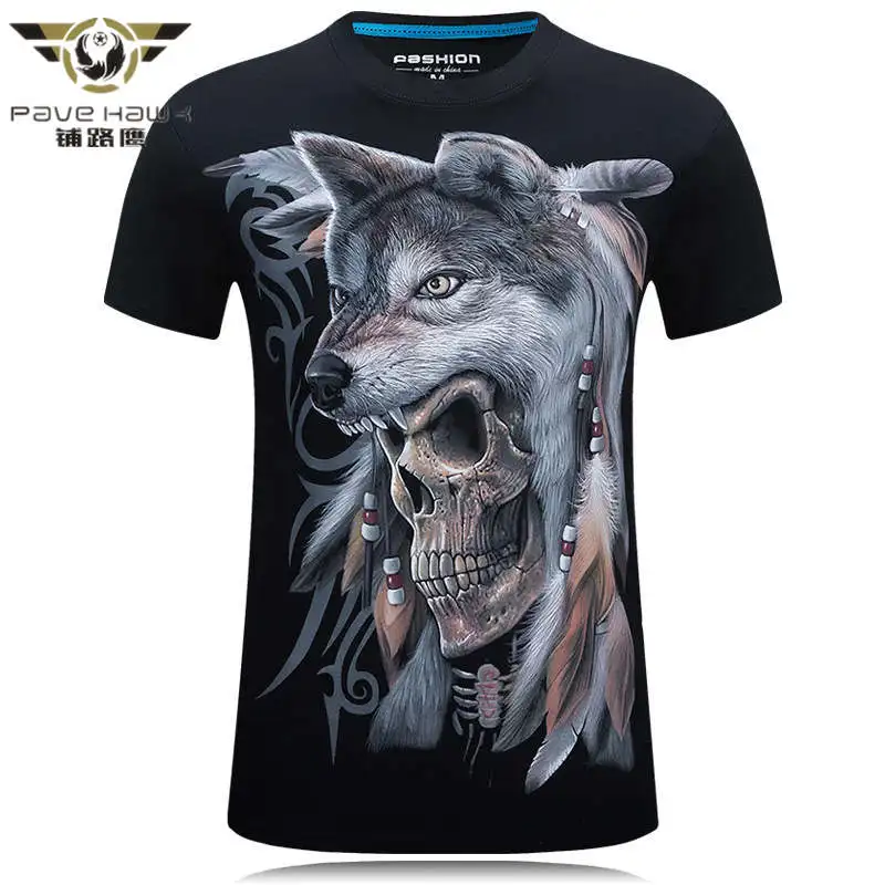 Летний стиль 2017 г. 3D Для мужчин футболки брендовая одежда тонкий с принтом волк