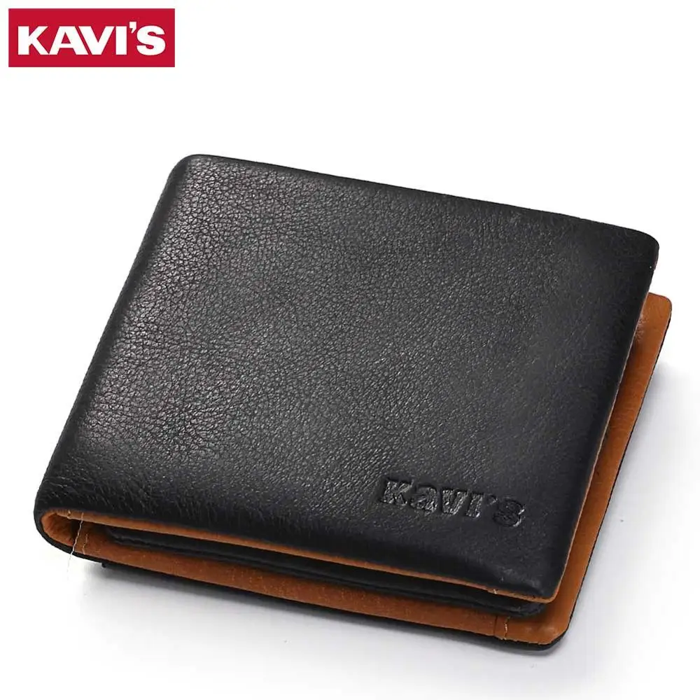 Кошелек KAVIS из натуральной кожи, мужской кошелек для монет, маленький кошелек, портфель, тонкий, мини кошелек, кошелек, сумка для денег и - Цвет: Black S