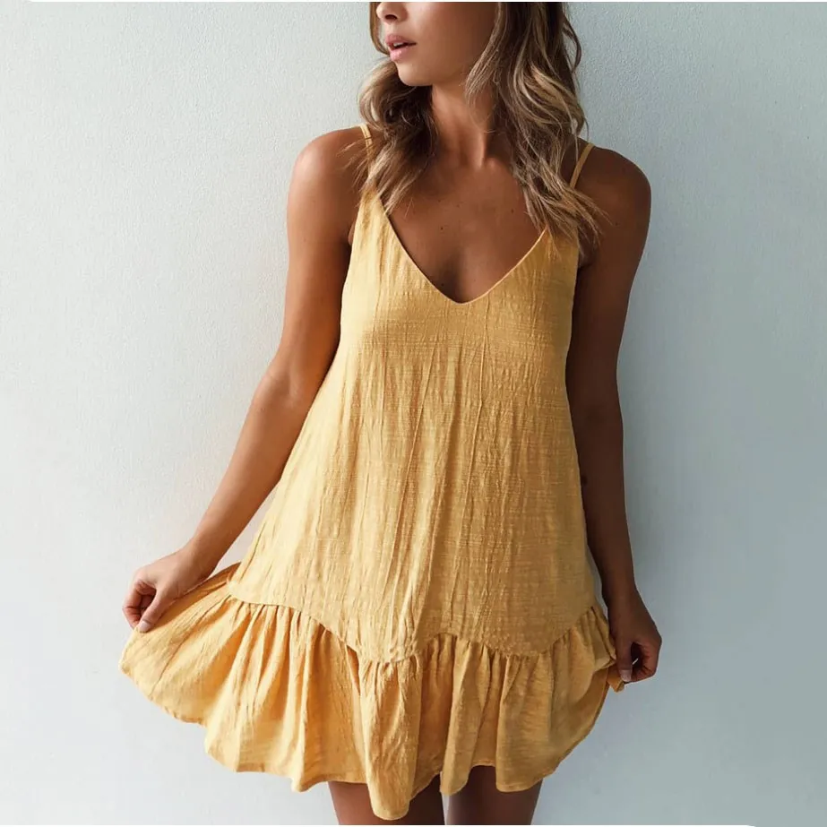 2019 женское летнее Мини-Платье на бретелях с открытой спиной и открытыми плечами