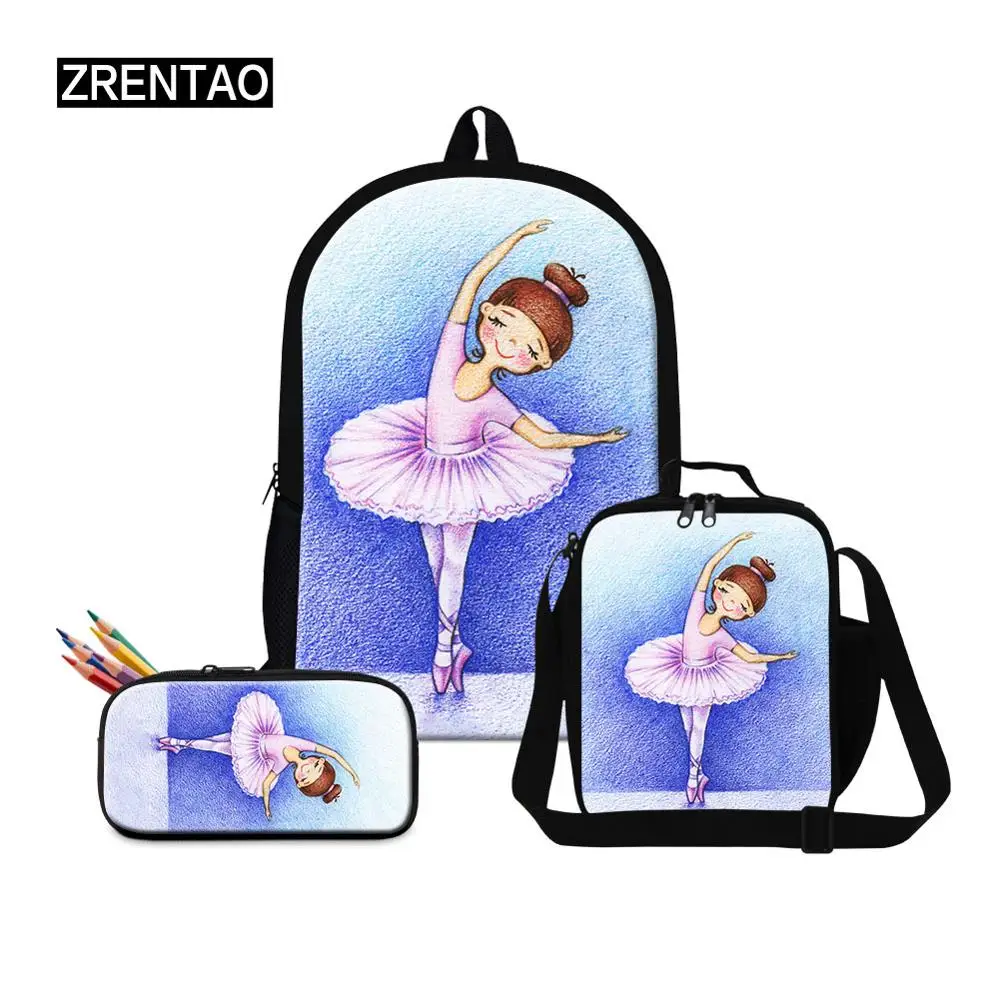 

Cute Cartoon School Bag Ballet/Yoga Printing Kids Girls Baby Nursery School Backpack Sets 3pcs With Lunchbag pencilcase Mochila